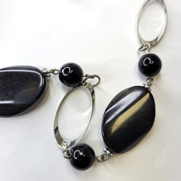 Black Beaded Necklace and Earrings Long Necklace - Picture 3 of 7